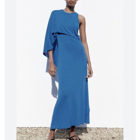 ZARA Limited Edition Cape Knit Maxi Dress in Blue - Picture 3 of 6